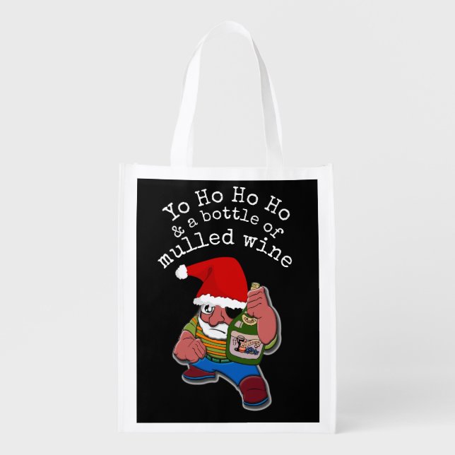 Pirate Santa Mulled Wine Christmas Grocery Bag (Front)