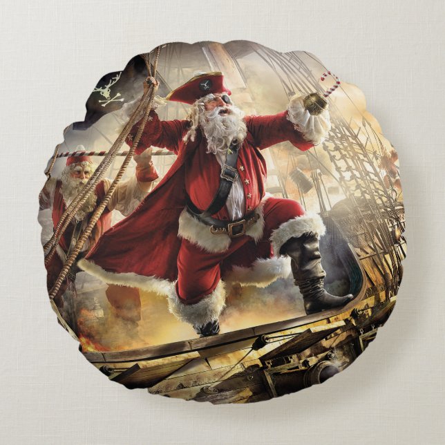 Pirate Santa Round Pillow (Front)