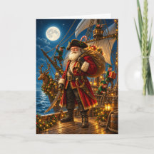 Pirate Santa’s Moonlit Voyage Christmas Card