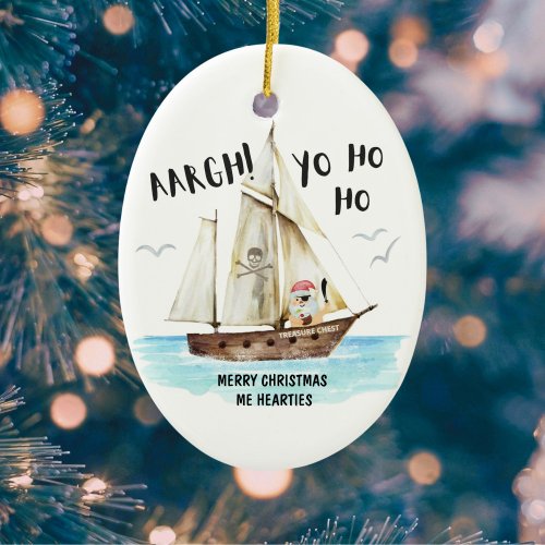 Pirate Santa Ship Funny Nautical Christmas Ceramic Ornament