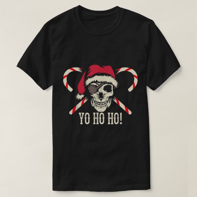 Pirate Santa Skull Yo Ho Ho Design T-Shirt (Design Front)