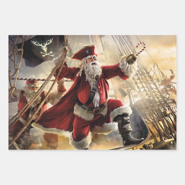 Pirate Santa Wrapping Paper Sheets (Front)