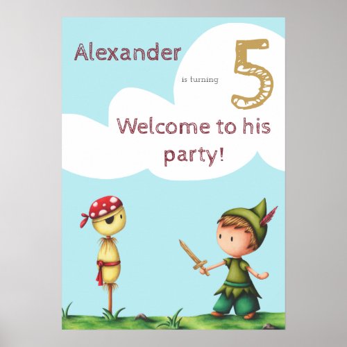 Pirate Scarecrow and Boy Birthday Welcome Party Poster