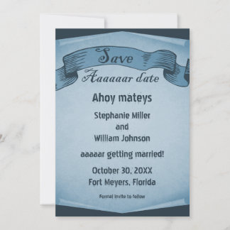 Pirate Scroll Save the Date Invite, Blue Invitation