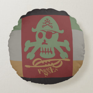 PIRATE SEVEN SKULL BY MASANSER PIXELAT ROUND PILLOW
