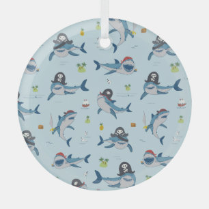 Pirate Shark Doodle Illustration Glass Ornament