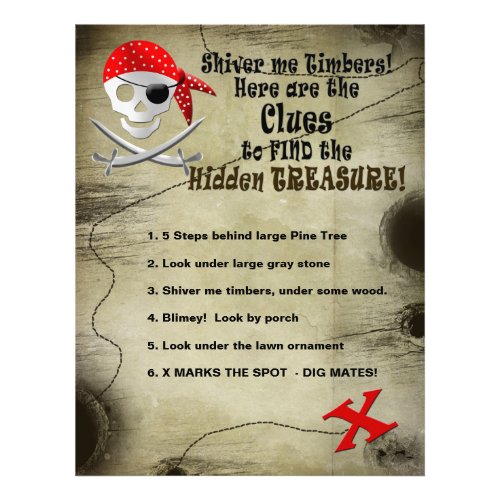 PIRATE SHEETS _CLUES TO TREASURE FLYER