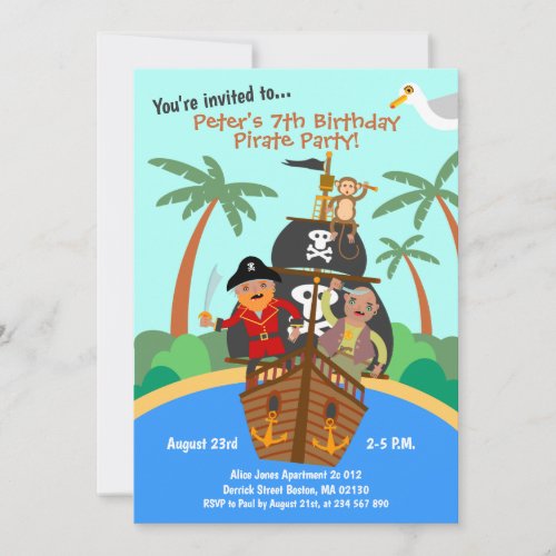 Pirate ship adenture Birthday Party  Invitation