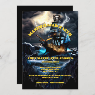 Pirate ship adults theme party kids themed invitation