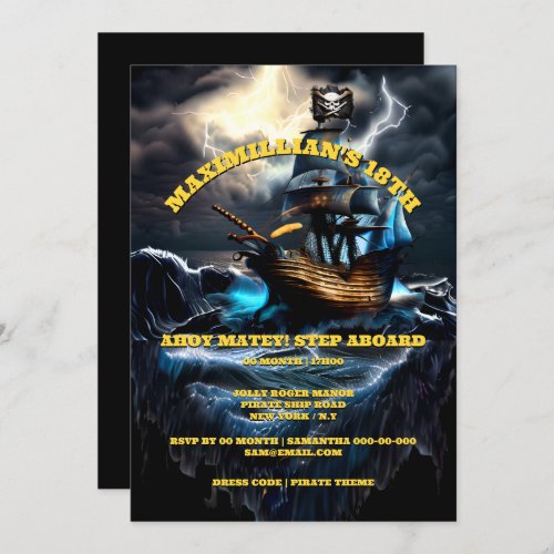 Pirate ship adults theme party kids themed invitation