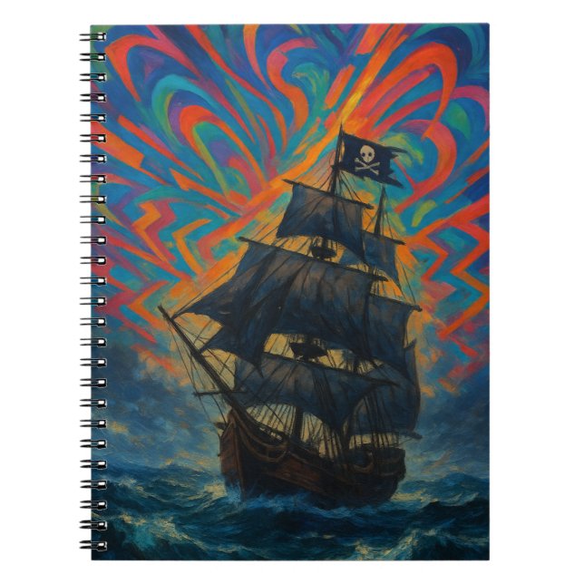 Pirate Ship Amidst Stormy Sea Notebook (Front)