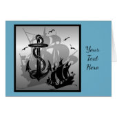 Pirate Ship & Anchor Black Silhouette Card (Front Horizontal)