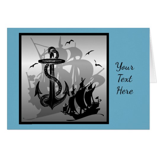 Pirate Ship & Anchor Black Silhouette Card (Front Horizontal)