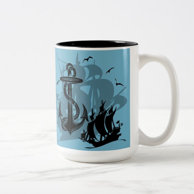 Pirate Ship & Anchor Black Silhouette Mug 2 (Right)
