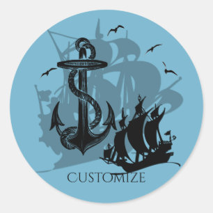 Pirate Ship & Anchor Black Silhouette Stickers 2