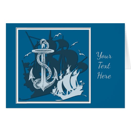 Pirate Ship & Anchor White Silhouette Card (Front Horizontal)