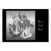 Pirate Ship & Anchor White Silhouette Card (Front Horizontal)