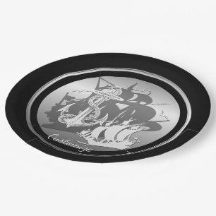 Pirate Ship & Anchor White Silhouette Plates 2