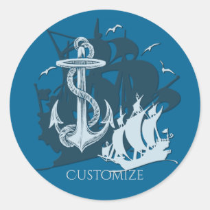 Pirate Ship & Anchor White Silhouette Stickers