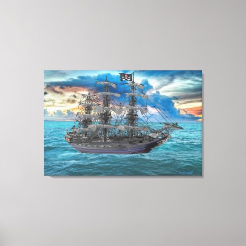 Pirate Ship Anchoring at Sunset Canvas Print