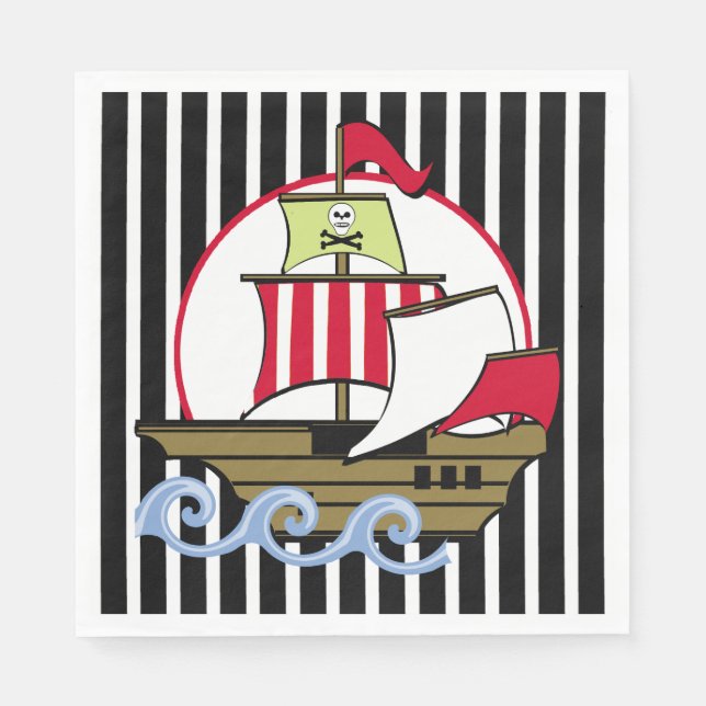 Pirate Ship and Black Stripes Paper Napkins (Front)