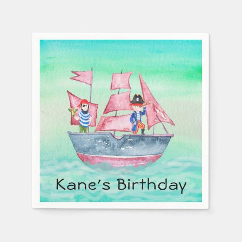 Pirate Ship and Pirates for Kids Birthday Napkins