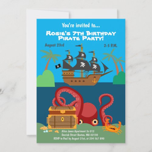 Pirate ship and sea monster Birthday Party  Invitation