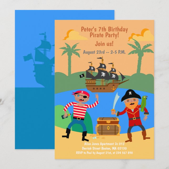 Pirate ship and treasure Birthday Party  Invitation (Front/Back)