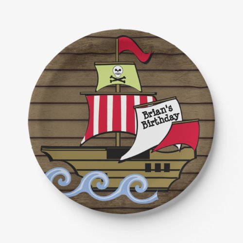 Pirate Ship and Wood Planks Paper Plates