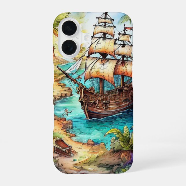 Pirate Ship Arriving at a Tropical Island iPhone Case (Back)