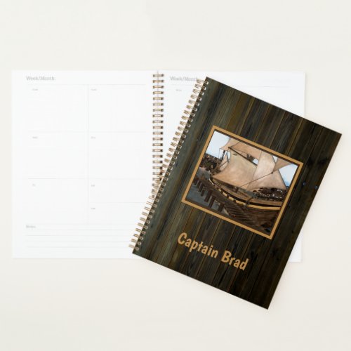 Pirate Ship at Dock Rustic Wood Artistic Planner