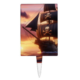 Pirate ship at sunrise/sunset cake topper