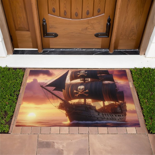 Pirate ship at sunrise/sunset  doormat (Outdoor)