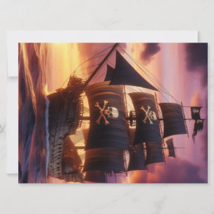 Pirate ship at sunrise/sunset holiday card