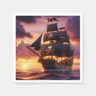 Pirate ship at sunrise/sunset  napkins