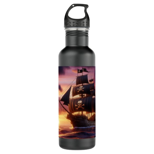 Pirate ship at sunrise/sunset  stainless steel water bottle (Front)