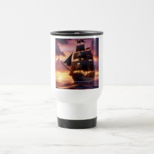 Pirate ship at sunrise/sunset travel mug