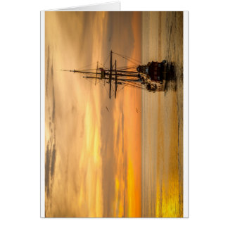 Pirate Ship At Sunset Cards