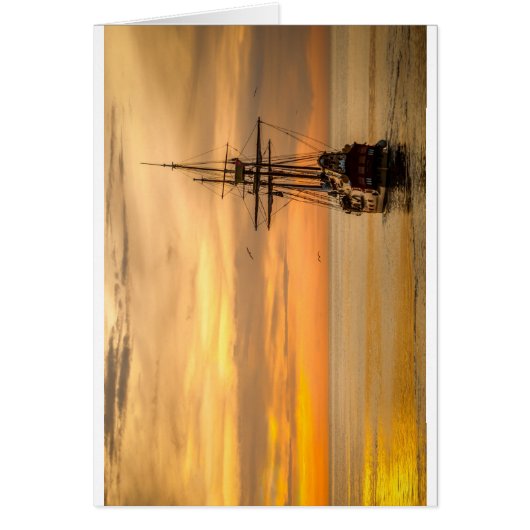 Pirate Ship At Sunset Cards (Front)