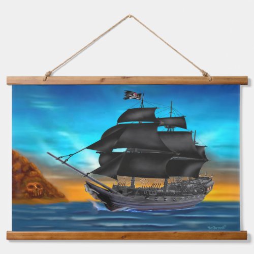 PIRATE SHIP AT SUNSET HANGING TAPESTRY