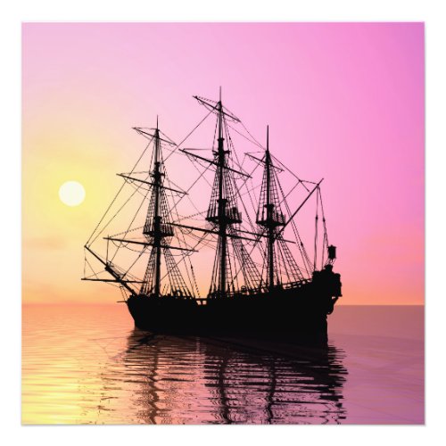 pirate ship at sunset photo print