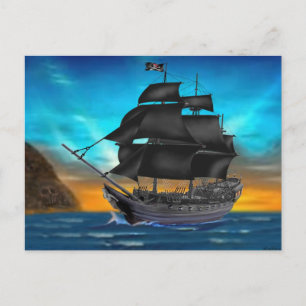PIRATE SHIP AT SUNSET POSTCARD
