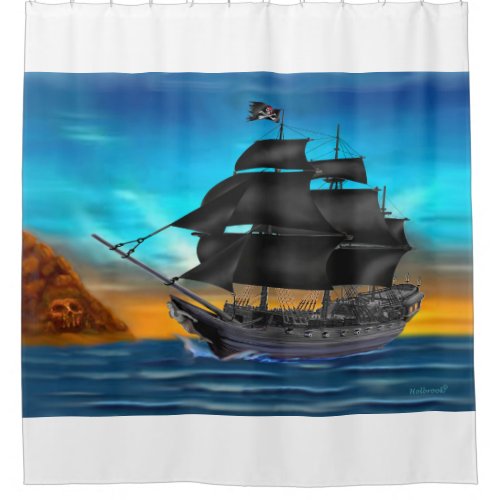 PIRATE SHIP AT SUNSET SHOWER CURTAIN