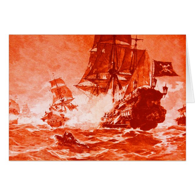 PIRATE SHIP BATTLE / ANTIQUE PIRATES TREASURE MAPS CARDS (Front Horizontal)