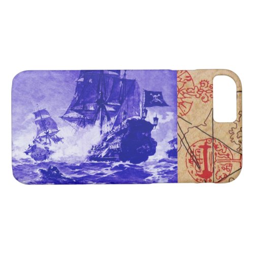 PIRATE SHIP BATTLE  ANTIQUE PIRATES TREASURE MAPS iPhone 87 CASE