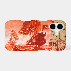 PIRATE SHIP BATTLE / ANTIQUE PIRATES TREASURE MAPS iPhone 17 CASE
