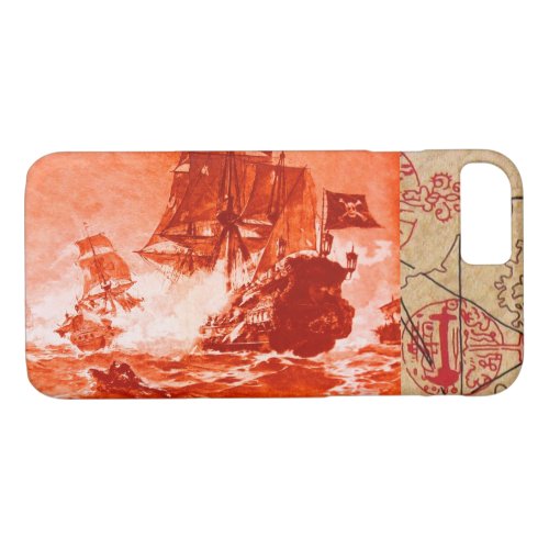 PIRATE SHIP BATTLE  ANTIQUE PIRATES TREASURE MAPS iPhone 87 CASE