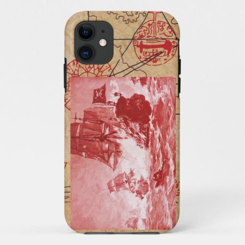 PIRATE SHIP BATTLE  ANTIQUE PIRATES TREASURE MAPS iPhone 11 CASE