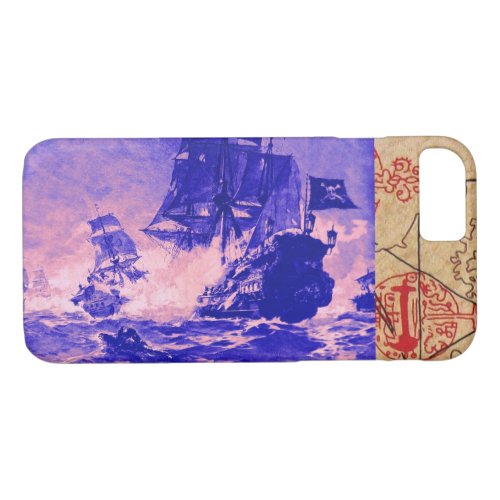 PIRATE SHIP BATTLE  ANTIQUE PIRATES TREASURE MAPS iPhone 87 CASE