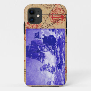 PIRATE SHIP BATTLE / ANTIQUE PIRATES TREASURE MAPS iPhone 11 CASE